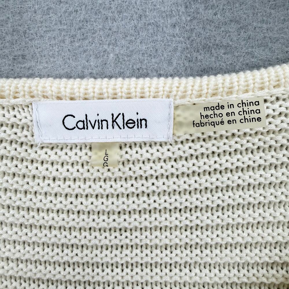 Calvin Klein Cream Black Check Plaid Pullover Relaxed Classic Everyday Sweater - Picture 10 of 12